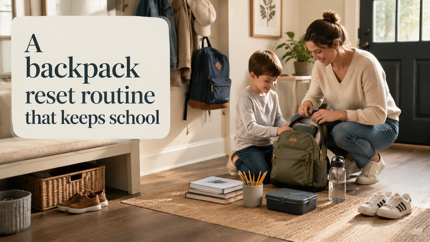 A backpack reset routine that keeps school mornings from starting cover image for a school routines article on BabyNames GO