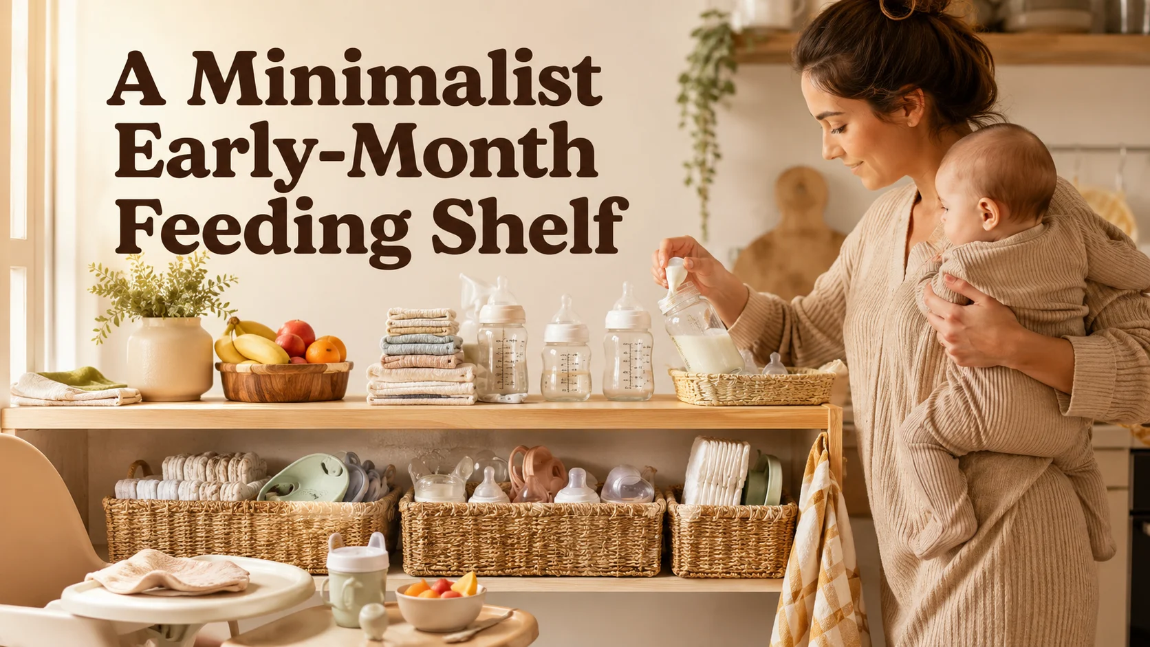 A Minimalist Early-Month Feeding Shelf: Essentials, Stations, and cover image for a feeding routines article on BabyNames GO