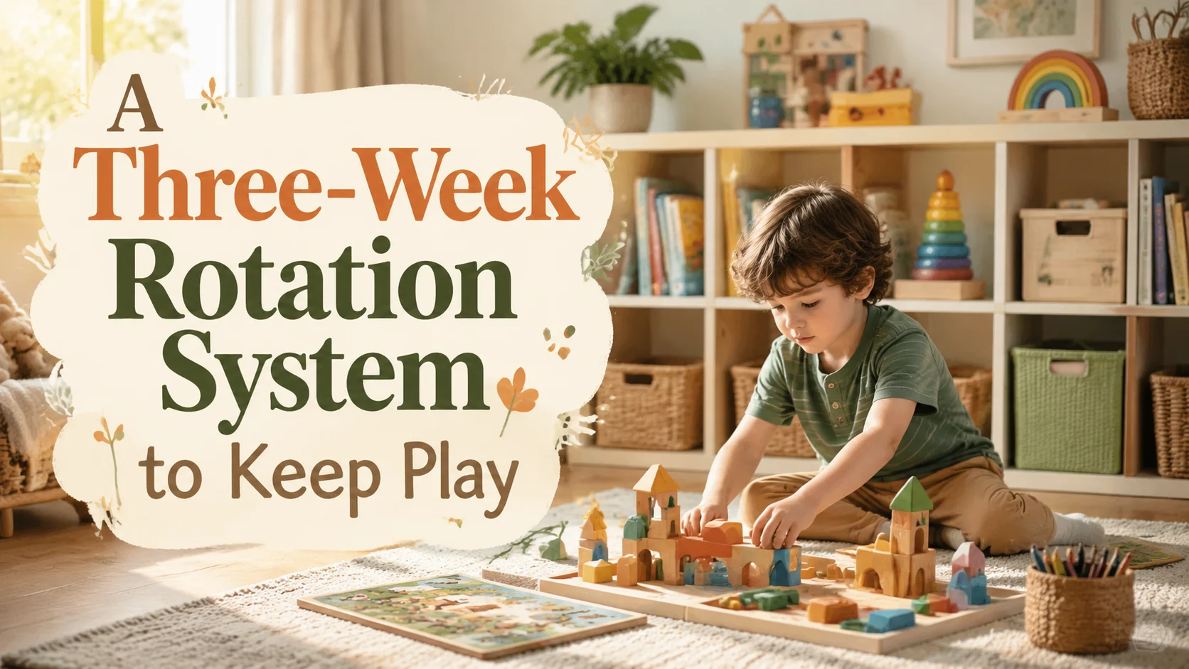 A Three-Week Rotation System to Keep Play Shelves Calm, Fresh cover image for a play learning article on BabyNames GO