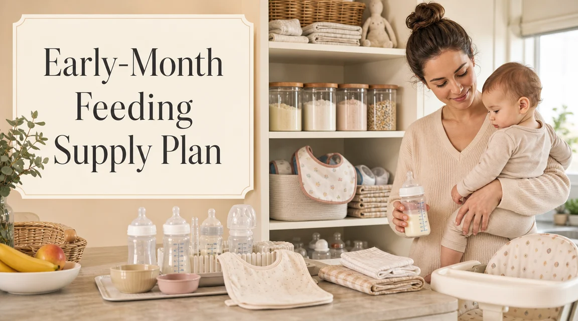 Early-Month Feeding Supply Plan: Smart, Minimal Prep That Keeps cover image for a feeding routines article on BabyNames GO