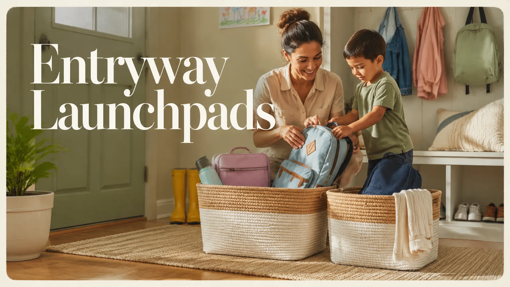 Entryway Launchpads: A Two-Basket System to Stop School, Daycare cover image for a family routines article on BabyNames GO
