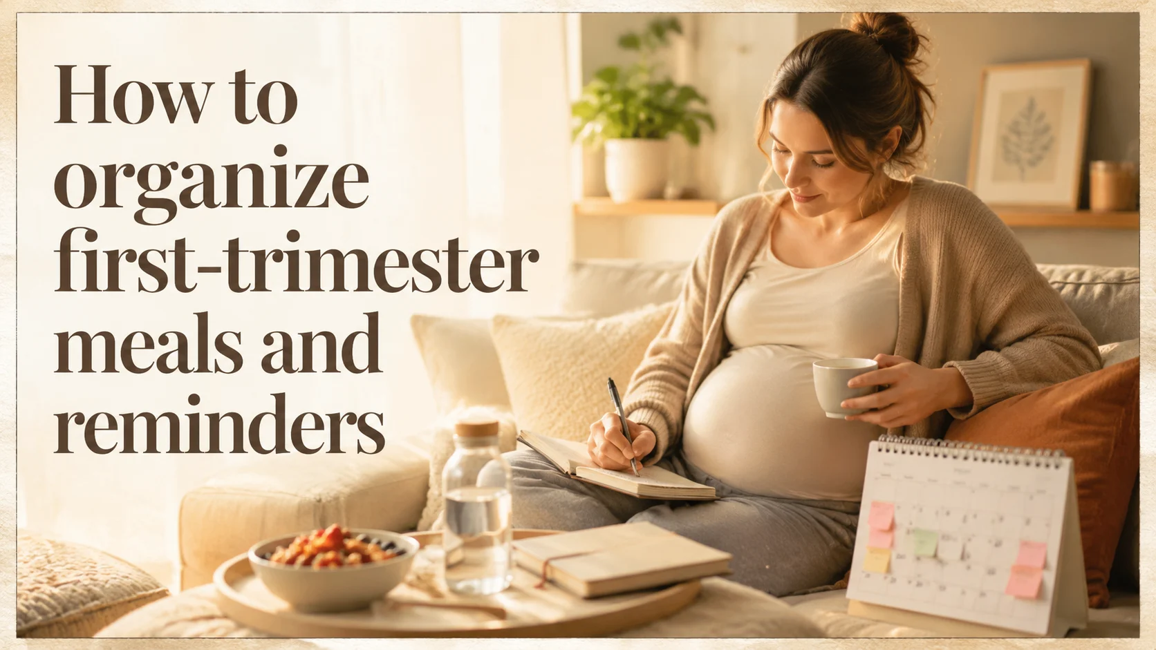 How to organize first-trimester meals and reminders without overpla cover image for a pregnancy first trimester article on BabyNames GO