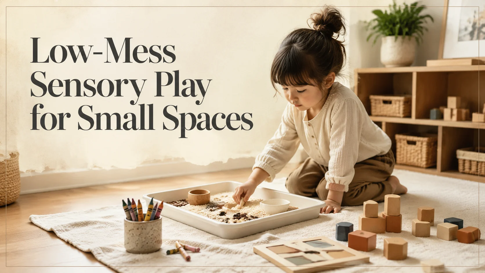 Low‑Mess Sensory Play for Small Spaces: Practical Setups and Activi cover image for a play learning article on BabyNames GO