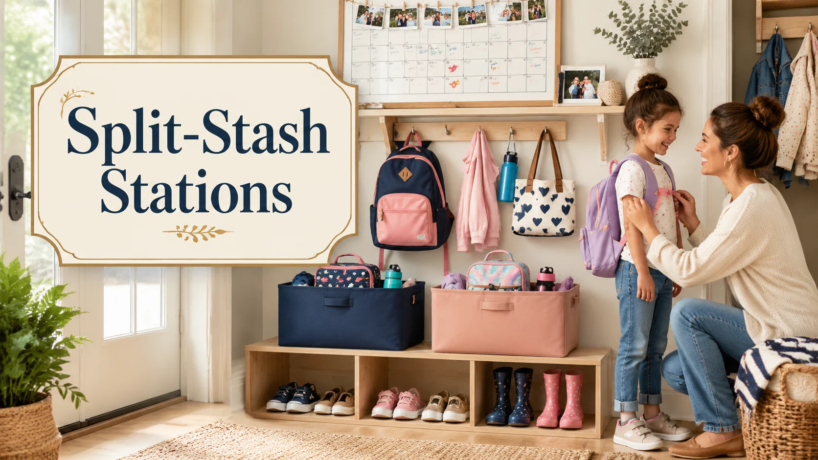 Split-Stash Stations: A Two-Bin Method to Stop School, Daycare cover image for a family routines article on BabyNames GO