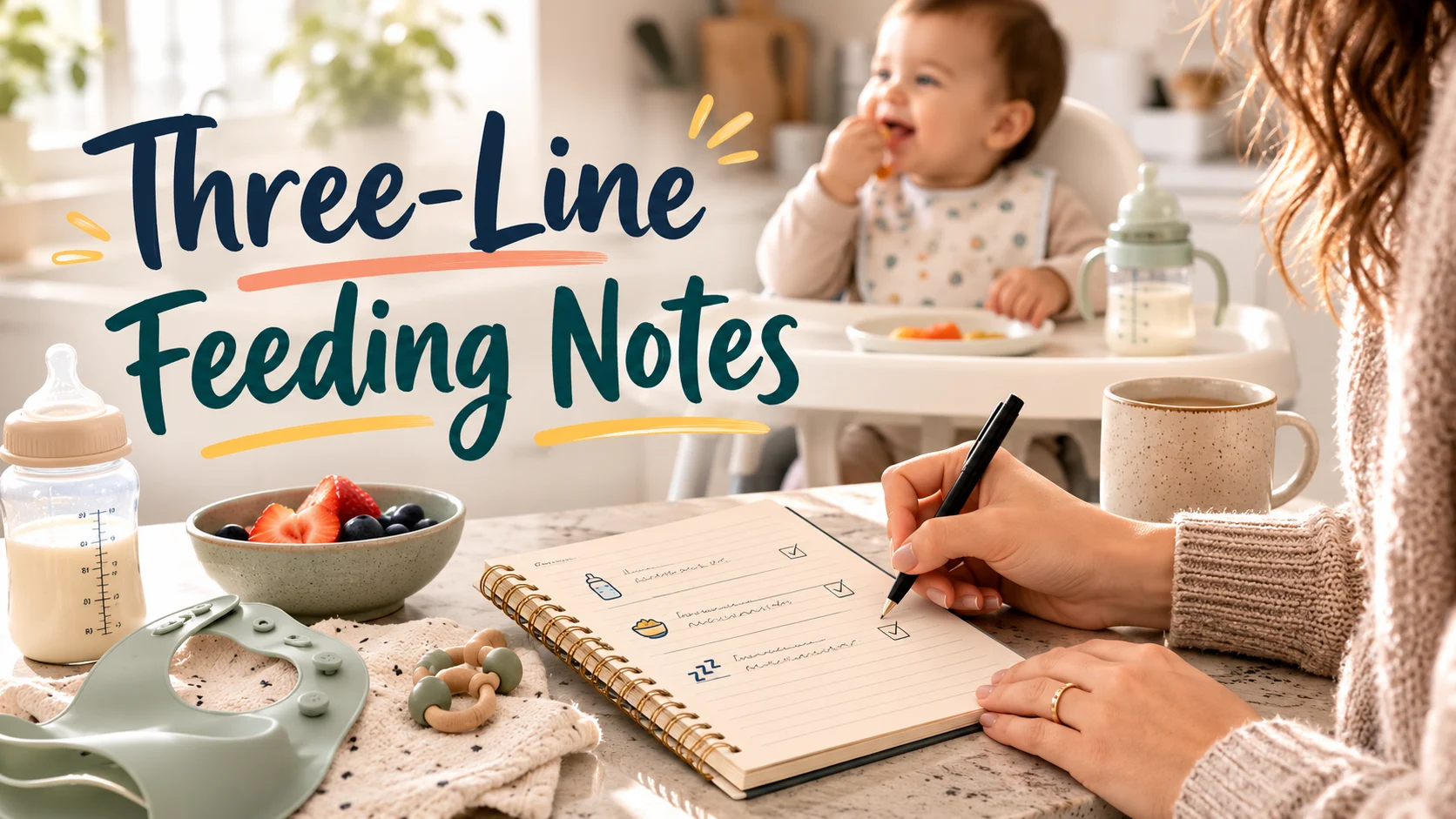Three-Line Feeding Notes: A Fast, Repeatable Routine for Clear Patt cover image for a feeding routines article on BabyNames GO
