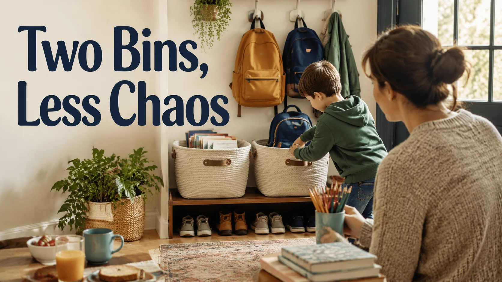 Two Bins, Less Chaos: A Practical Household System to Stop School cover image for a family routines article on BabyNames GO